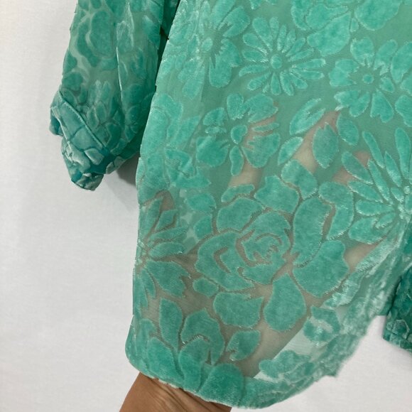 NWT Vintage C.l.o.t.h.e.s size 1X Kelly Green Floral Velvet Burn-out Button Down - Picture 5 of 11